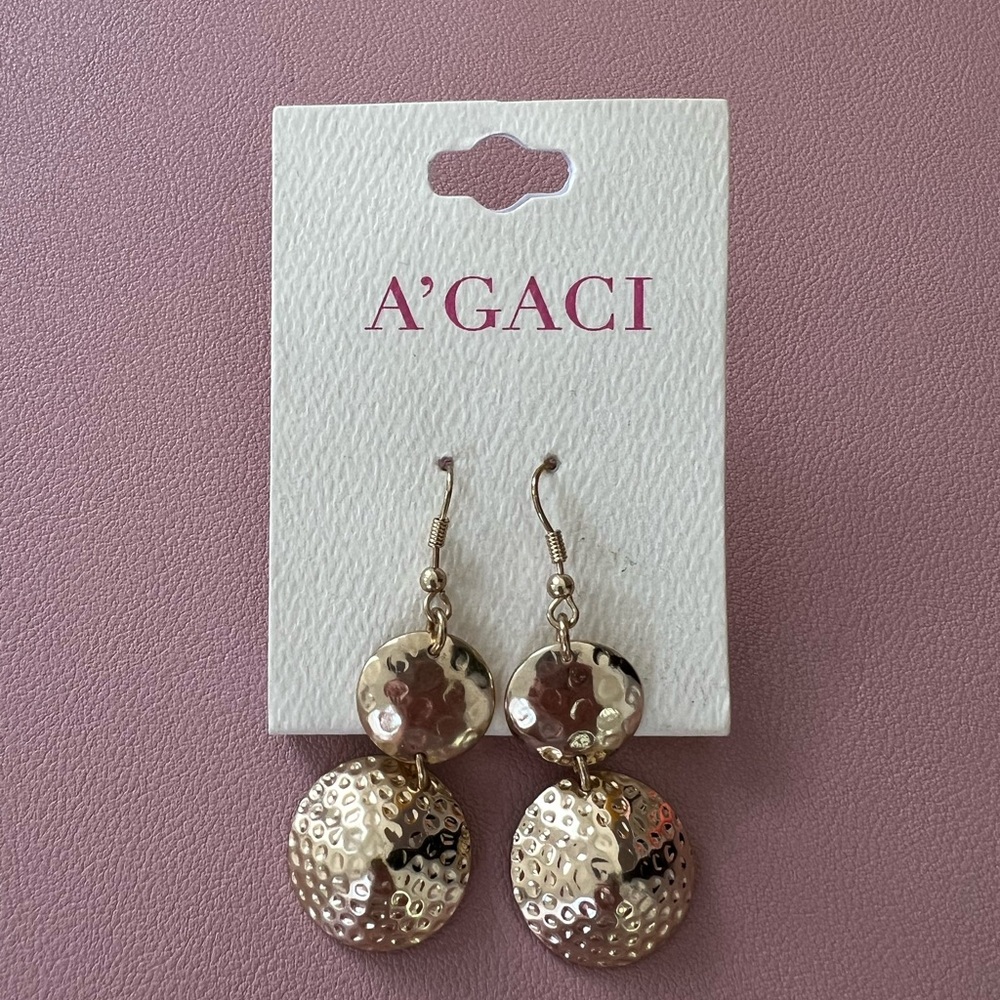 [NWT] A’GACI Gold Circle Dangle Earrings | Minimalist Round Disc Drop Earrings